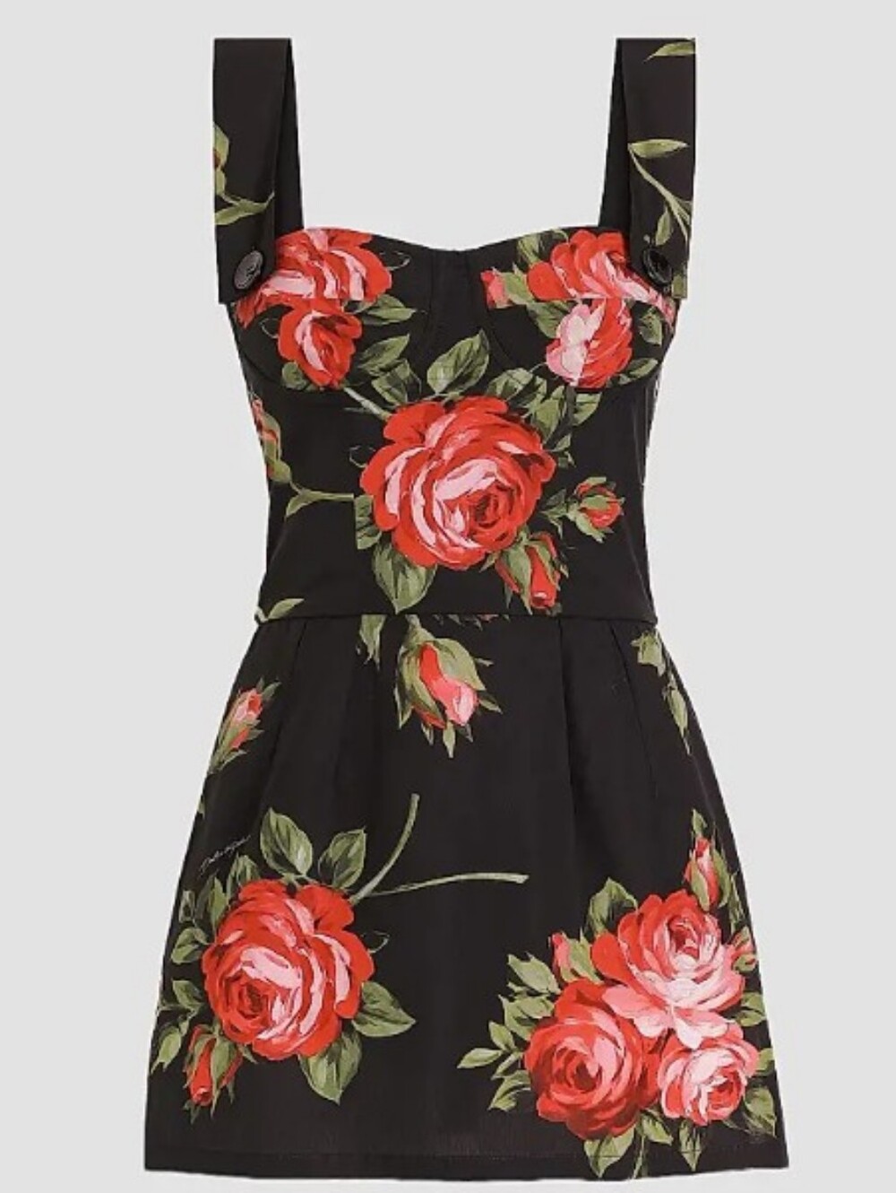 Floral Rose Print Black Sundress